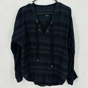 Rails Women’s Small Black Gray Lily Stripes Tunic Lace Up Long Sleeve V-Neck